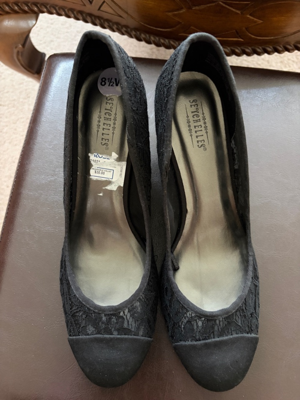 Seychelles Black Lace Cap Toe Ballet Flats